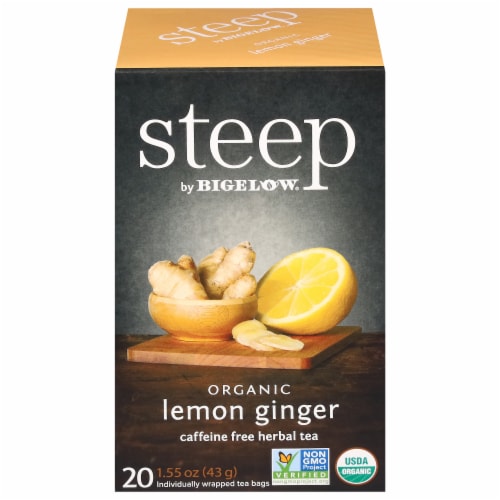 Bigelow Steep Organic Lemon Ginger Herbal Tea Perspective: front