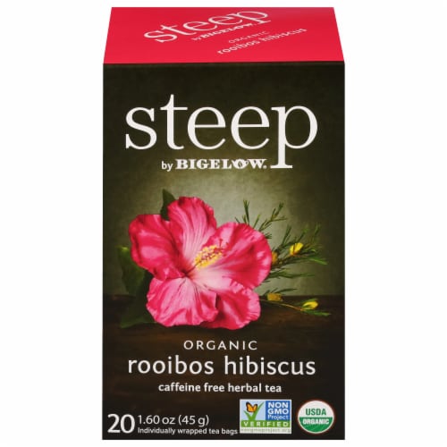 Bigelow Steep Organic Rooibos Hibiscus Caffeine Free Herbal Tea Perspective: front