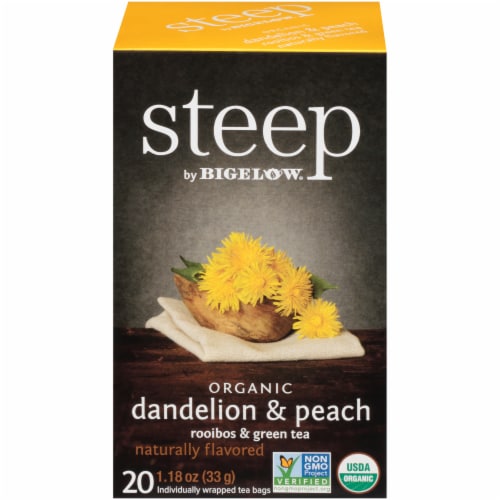 Bigelow Steep Organic Dandelion & Peach Rooibos & Green Tea Perspective: front