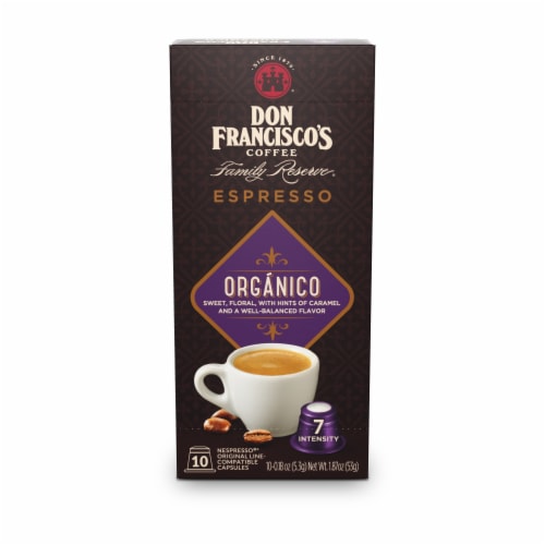 Don Francisco’s Coffee Family Reserve Organico Espresso Coffee Pods Perspective: front