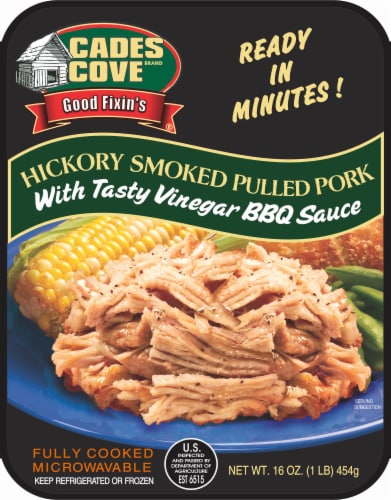 Cades Cove Hickory Smoked Pulled Pork with Tasty Vinegar BBQ Sauce Perspective: front