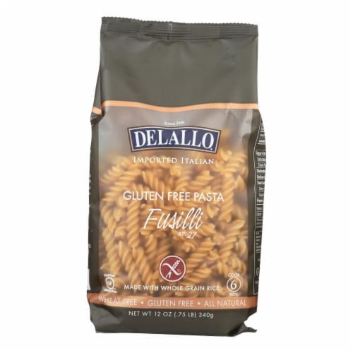 DeLallo Whole Grain Rice Fusilli No.27 Gluten Free Pasta Perspective: front