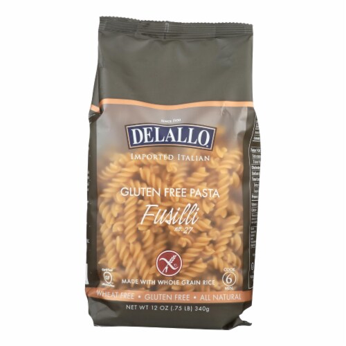 DeLallo Whole Grain Rice Fusilli No.27 Gluten Free Pasta Perspective: front