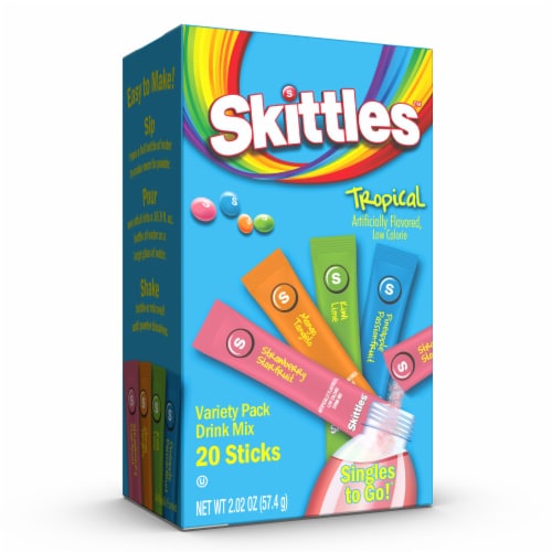 Skittles Singles to Go!® Tropical Variety Pack Drink Mix Packets Perspective: front