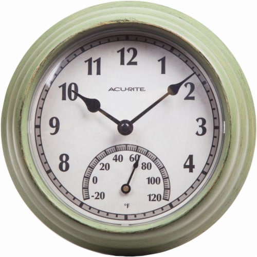 Acu-Rite Outdoor Clock with Thermometer - Rustic Green Perspective: front