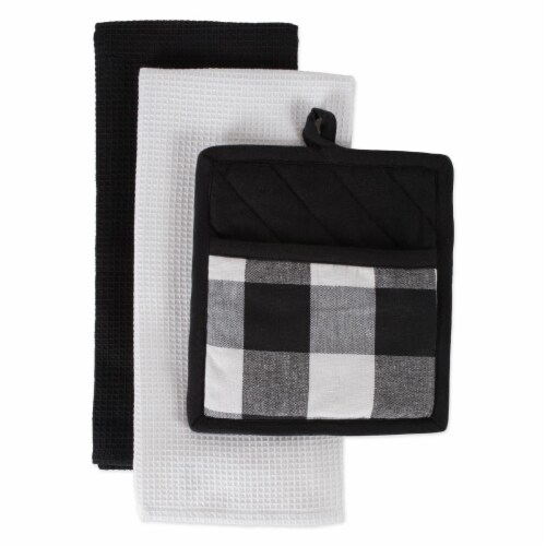 Design Imports CAMZ10891 Black Buffalo Check Potholder & Dish Towel Kitchen Set Perspective: front