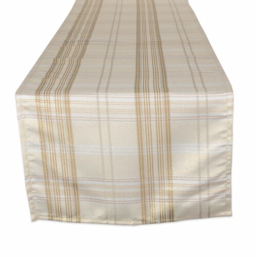 Design Imports CAMZ10904 14 x 72 in. Cream Metallic Plaid Table Runner Perspective: front
