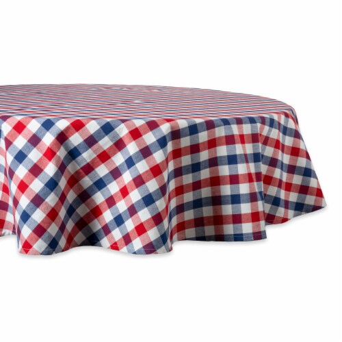 DII Red, White & Blue Check Tablecloth 70 Round Perspective: front