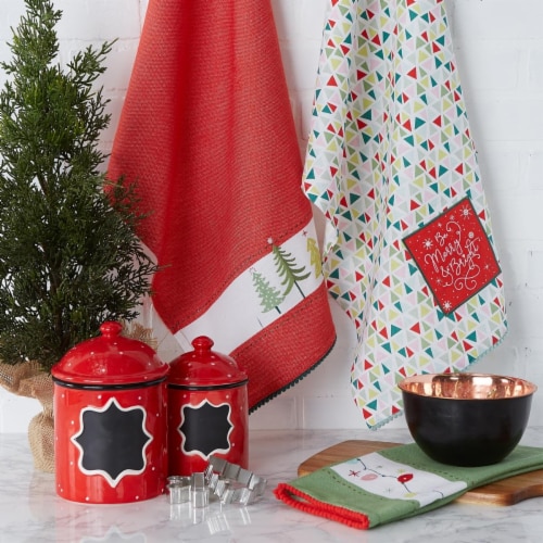Design Imports Assorted Festive Christmas Embellished Dishtowel - Set of 3 Perspective: front
