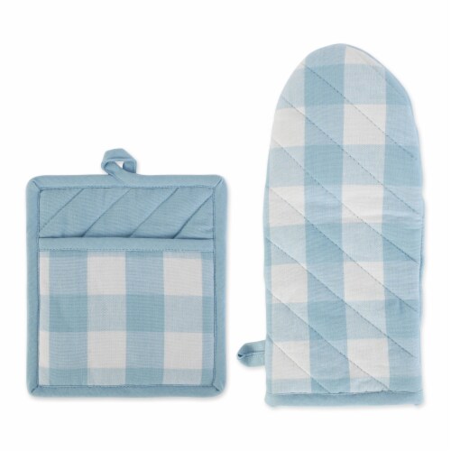 Dii Buffalo Check Ktichen Textiles, Om 13X6" Ph 9X8", White & Light Blue, 2 Pieces Perspective: front