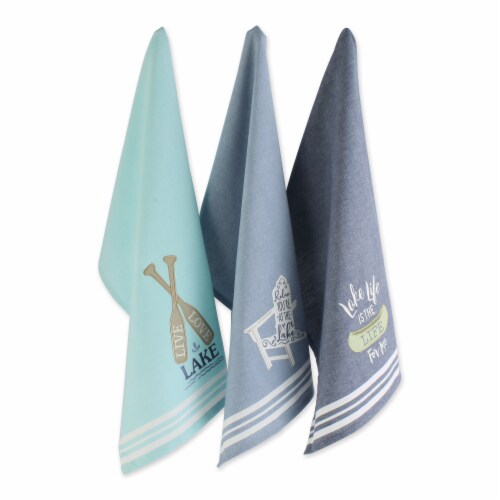 Design Imports CAMZ11626 Lakeside Embellished Dishtowel - Set of 3 Perspective: front