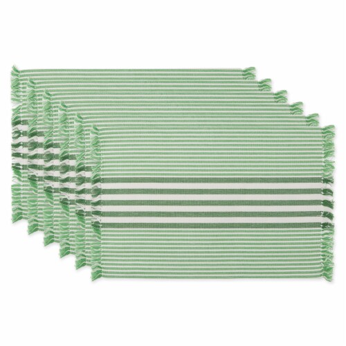DII Grass Green Stripes With Fringe Placemat (Set of 6) Perspective: front