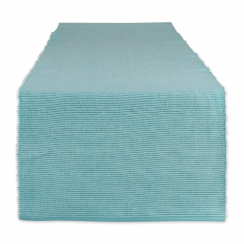 Dii Aqua & White 2-Tone Ribbed Table Runner Perspective: front