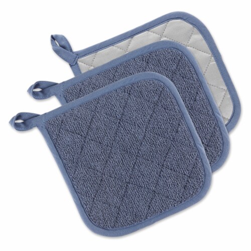 Stonewash Blue Terry Potholder (Set 3) Perspective: front