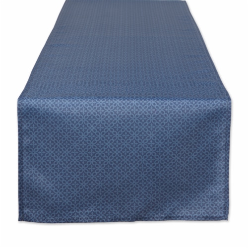 Dii French Blue Tonal Lattice Print Outdoor Table Runner Perspective: front