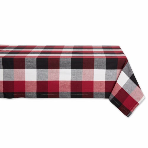 DII Cardinal Red Tri Color Check Tablecloth Perspective: front