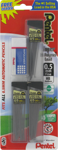Pentel Super Hi-Polymer 0.5mm Refill Lead plus Eraser Perspective: front