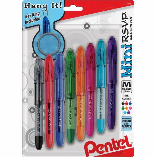 Pentel Mini Ballpoint Pen Medium Rubber Grip Nonrefillable 8/PK Ast  BK91MNBP8M, 1 - Kroger