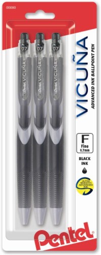 Pentel Vicuna 0.7mm Fine Point Ball Point Pen - 3 Pack - Black Perspective: front