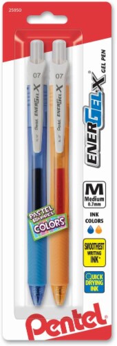 Pentel EnerGel X 0.7mm Medium Point Gel Pen - 2 Pack - Blue/Orange Perspective: front
