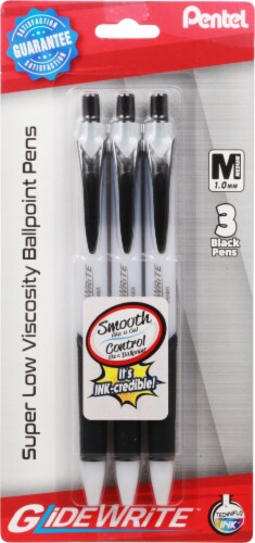 Pentel® GlideWrite™ Super-Low-Viscosity Black Ballpoint Pens Perspective: front