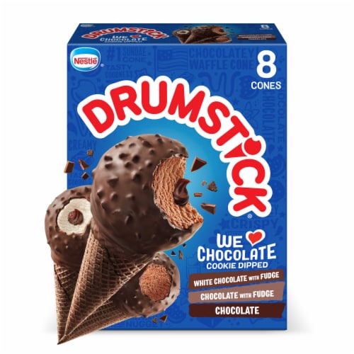 Drumstick® We Love Chocolate White Chocolate Fudge Chocolate Fudge Chocolate Variety Ice Cream Cones Perspective: front