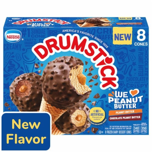 Drumstick Peanut Butter/Chocolate Peanut Butter Dairy Dessert Cones 8 ea Perspective: front