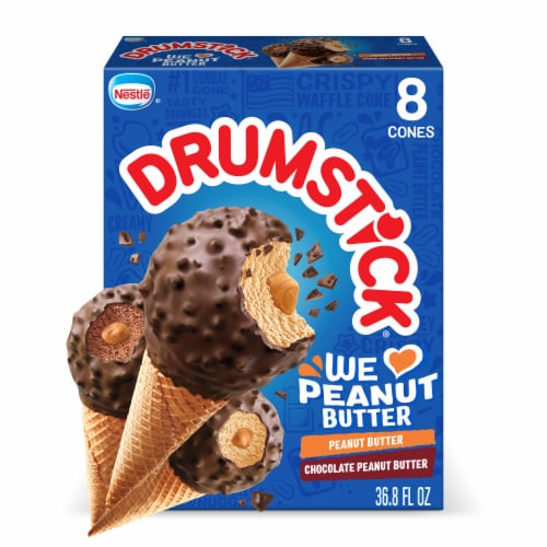 Drumstick Chocolate and Peanut Butter Sundae Cones Variety Pack, 8 Count Perspective: front