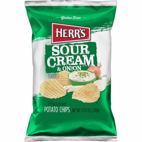 Herr's Sour Cream & Onion Flavored Ripple Potato Chips Perspective: front