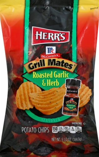 Herr's® McCormick® Grill Mates® Roasted Garlic and Herb Potato Chips Perspective: front
