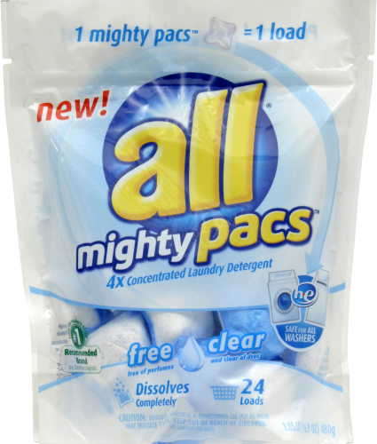 All Mighty Pacs Free & Clear Laundry Detergent Pods Perspective: front