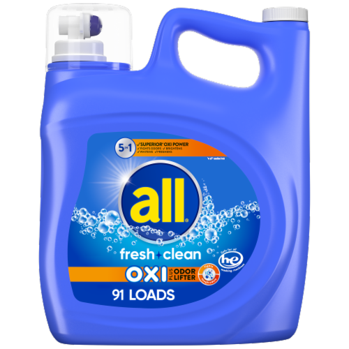 All With Oxi & Odor Lifter Fresh & Clean Liquid Laundry Detergent Perspective: front