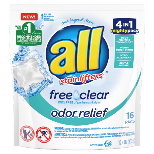 All Stainlifters Free Clear Odor Relief Mighty Pacs Laundry Detergent Pods Perspective: front