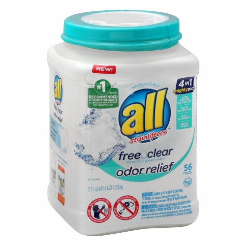 All with Stainlifters Free Clear Odor Relief Pacs Laundry Detergent Pods Perspective: front