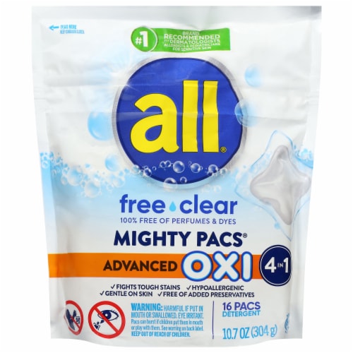 All® Mighty Pacs With Stainlifters Free & Clear Laundry Detergent Pods Perspective: front
