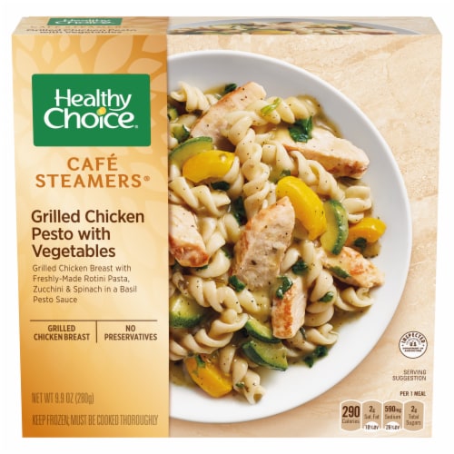 Healthy Choice Cafe Steamers Grilled Chicken Pesto with Vegetables Frozen Meal Perspective: front