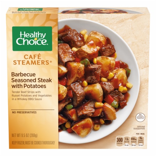 Healthy Choice Cafe Steamers Barbecue Seasoned Steak with Potatoes Frozen Meal Perspective: front
