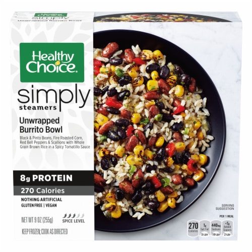 Healthy Choice Simply Steamers Unwrapped Burrito Bowl Frozen Meal Perspective: front