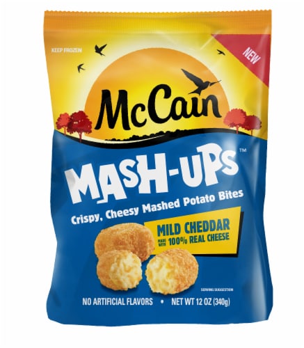McCain Mash-Ups, Cheddar & Bacon Mashed Potato Bites, Frozen Potatoes Perspective: front