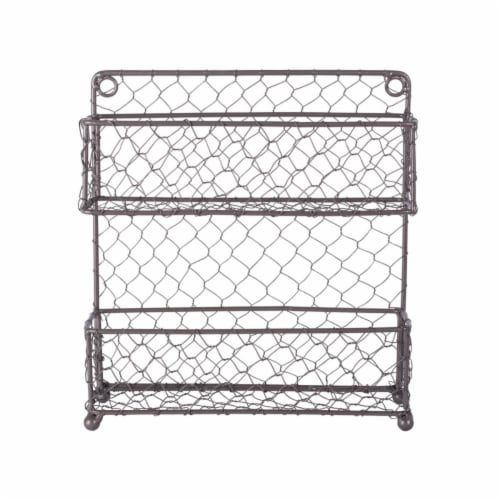 Design Imports Z01446 Vintage Grey 2 Tier Chicken Wire Spice Rack Perspective: front