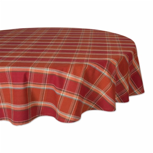 DII Autumn Spice Plaid Tablecloth 70 Round Perspective: front