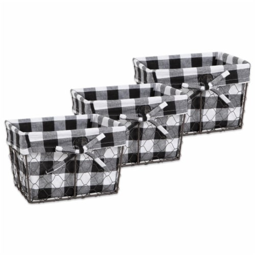Design Imports Small Vintage Grey Chicken Wire Black & White Check Liner Basket-Set of 3 Perspective: front