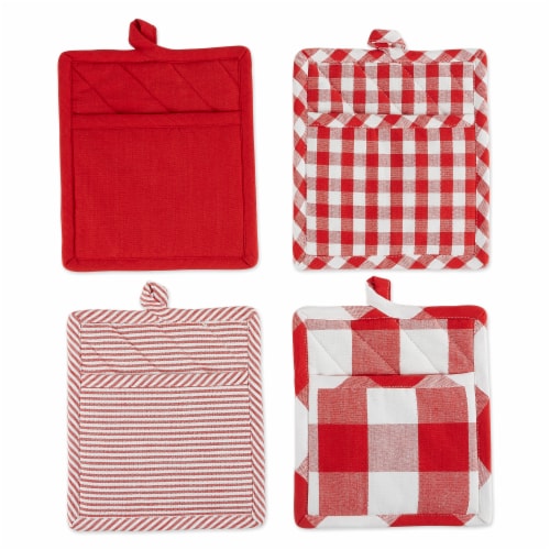 Design Imports Z02399 Assorted Red & White Potholder - Set of 4 Perspective: front