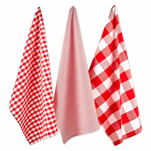 Design Imports Z02404 Assorted Red & White Dishtowel - Set of 3 Perspective: front