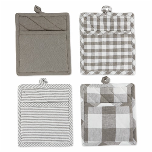 Design Imports Z02411 Assorted Grey & White Potholder - Set of 4 Perspective: front