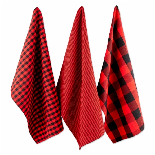 Design Imports Z02428 Assorted Red & Black Dishtowel - Set of 3 Perspective: front