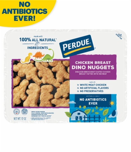 Perdue Refrigerated Fully Cooked Breaded Dino Shaped Chicken Breast Nuggets Perspective: front
