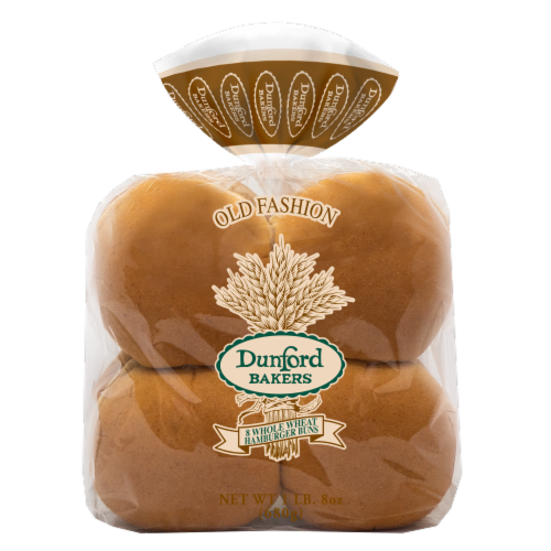 Dunford Bakers Old Fashioned Wheat Hamburger Buns Perspective: front