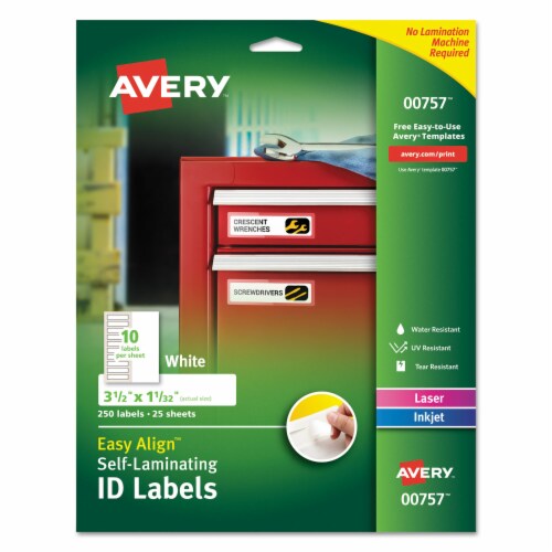 Self-Laminating ID Labels, Inkjet/Laser Printers, 1.332 x 3.5, White, 10/Sheet, 25 Sheets/Pack