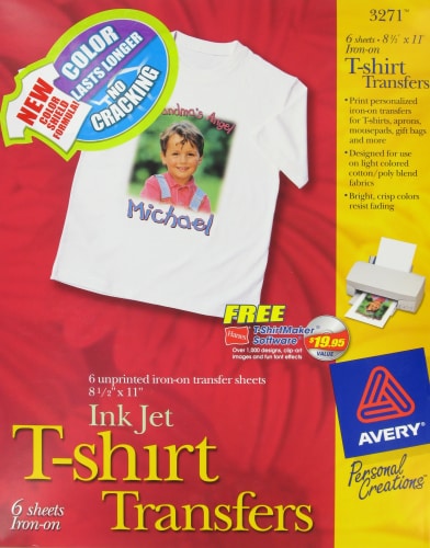 Avery Heat Transfer Paper for Light Fabrics, 8.5 x 11, Inkjet